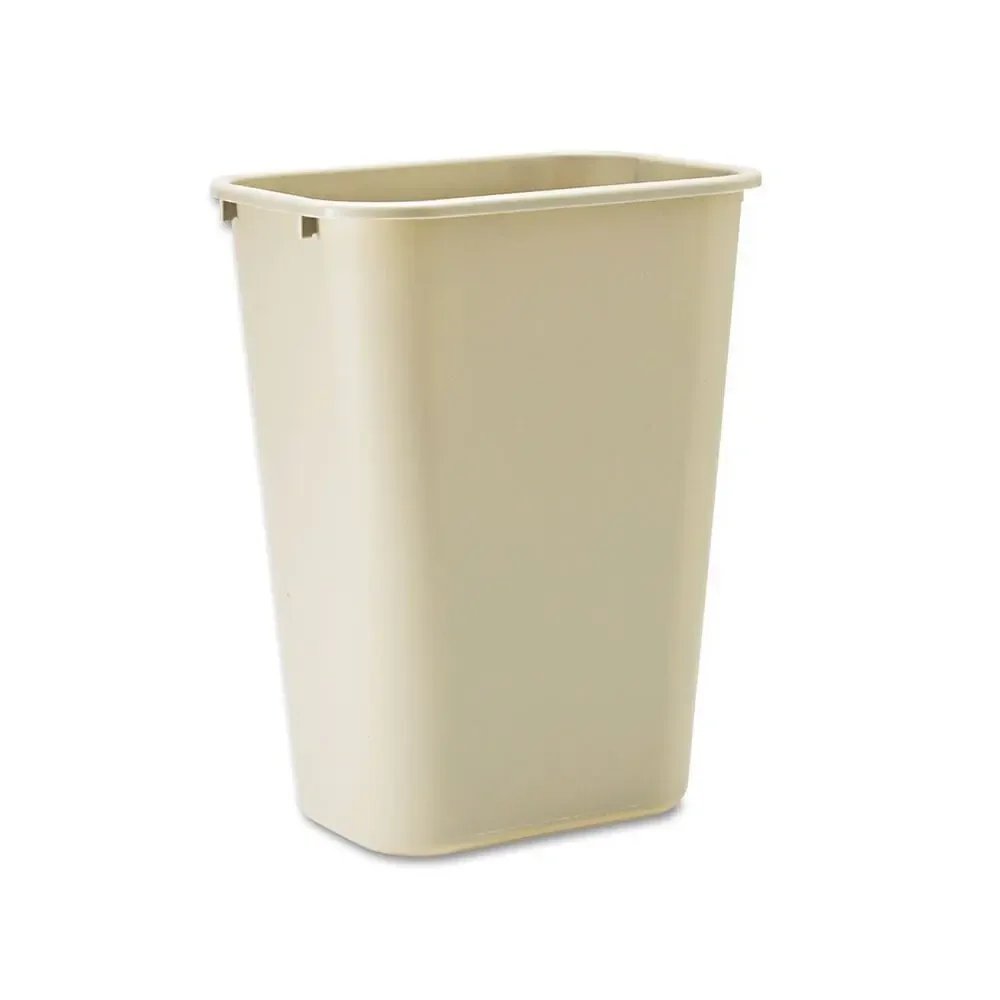 Deskside Trash Can 10.25 Gallon Beige Plastic Wastebasket Fits Under Desk